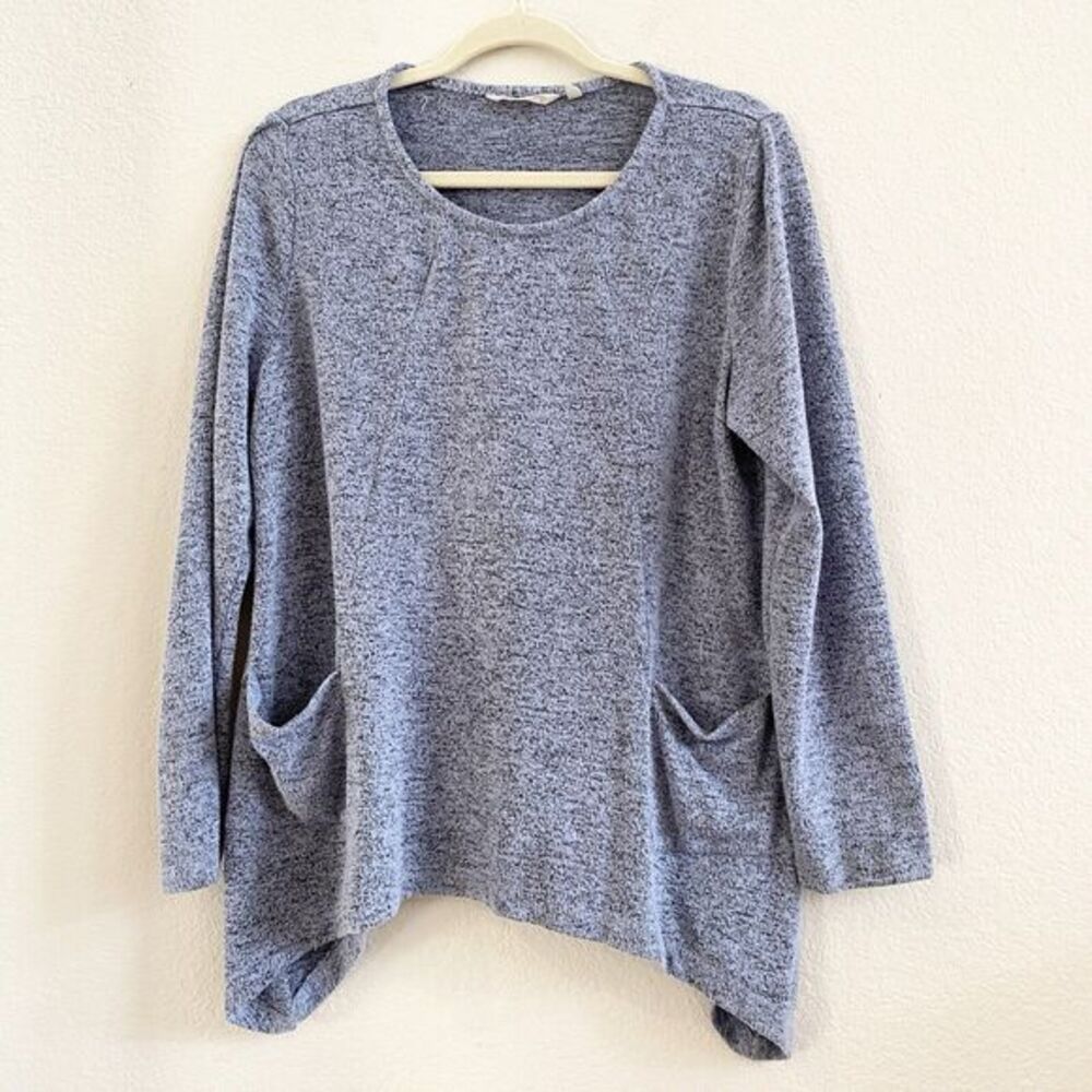 Soft Surroundings Womens Sweater Medium Blue Neroli Asymmetrical Hem Blouse